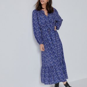 met vrolijke print blauw